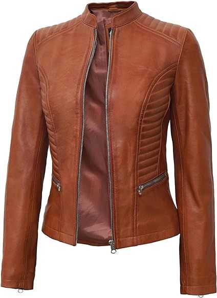 Blingsoul Brown Womens Leather Jacket - Motorcycle Real Lambskin Leather Jackets For Women | Amazon (US)