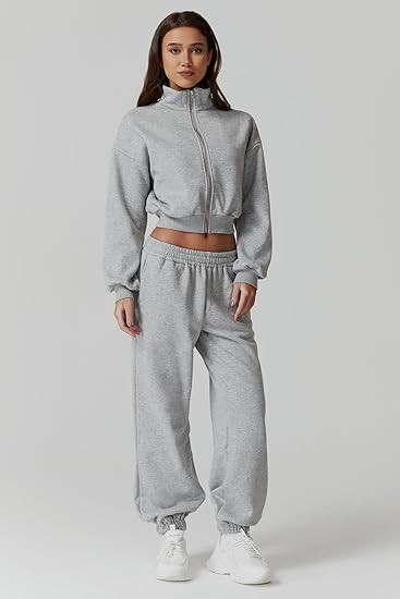 QINSEN Womens 2 Piece Oufits Full Zip Jacket Long Sleeve Sweatsuits Fleece Lounge Tracksuit with ... | Amazon (US)