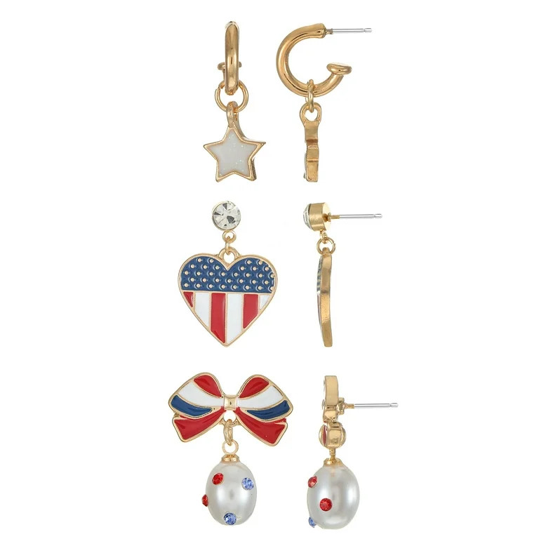 Way to Celebrate Americana Patriotic Dangle Earring Trio - Walmart.com | Walmart (US)