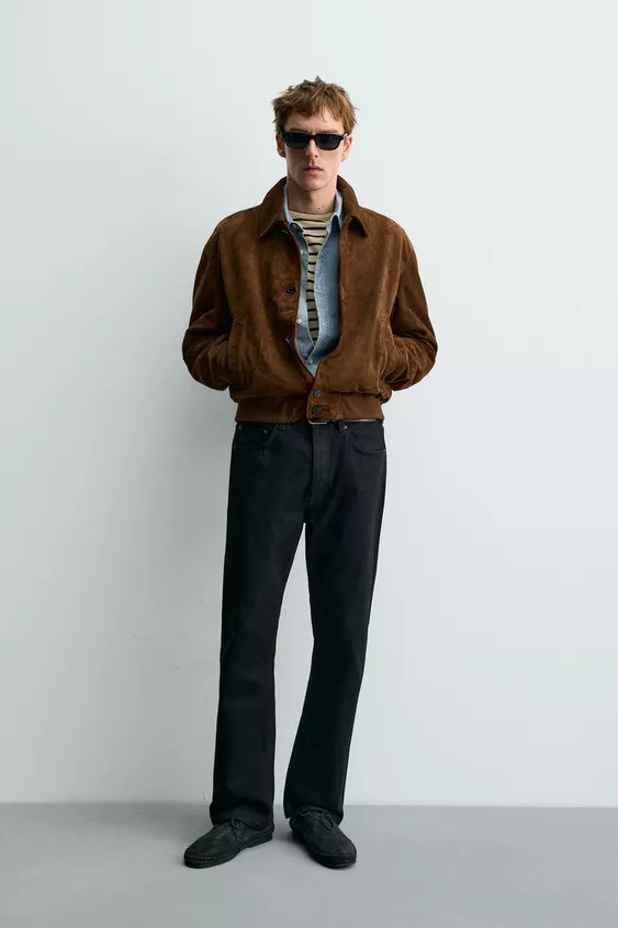 CROPPED FIT SUEDE LEATHER JACKET AARON LEVINE X ZARA | Zara UK