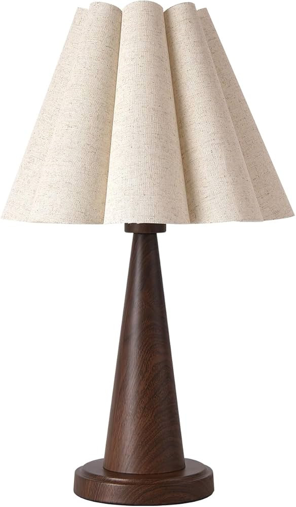 Modern Table Lamp with Petal Linen Lampshade, Dark Faux Wood Metal Base – 20.5” Bedside Night... | Amazon (US)