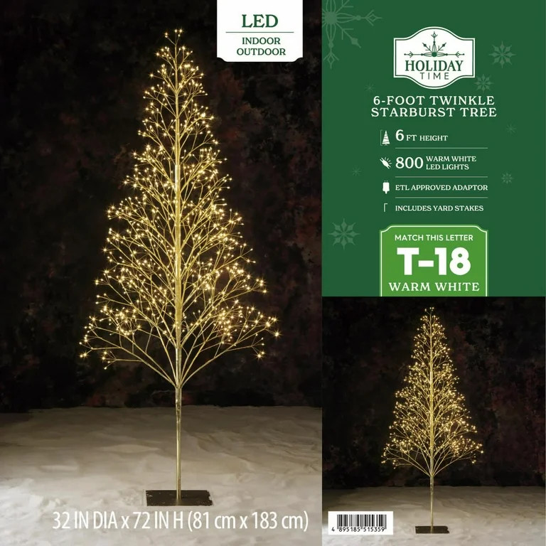 6' Pre-Lit Starburst Gold Artificial Christmas Tree with 800 Warm White Twinkling LED Lights, by ... | Walmart (US)