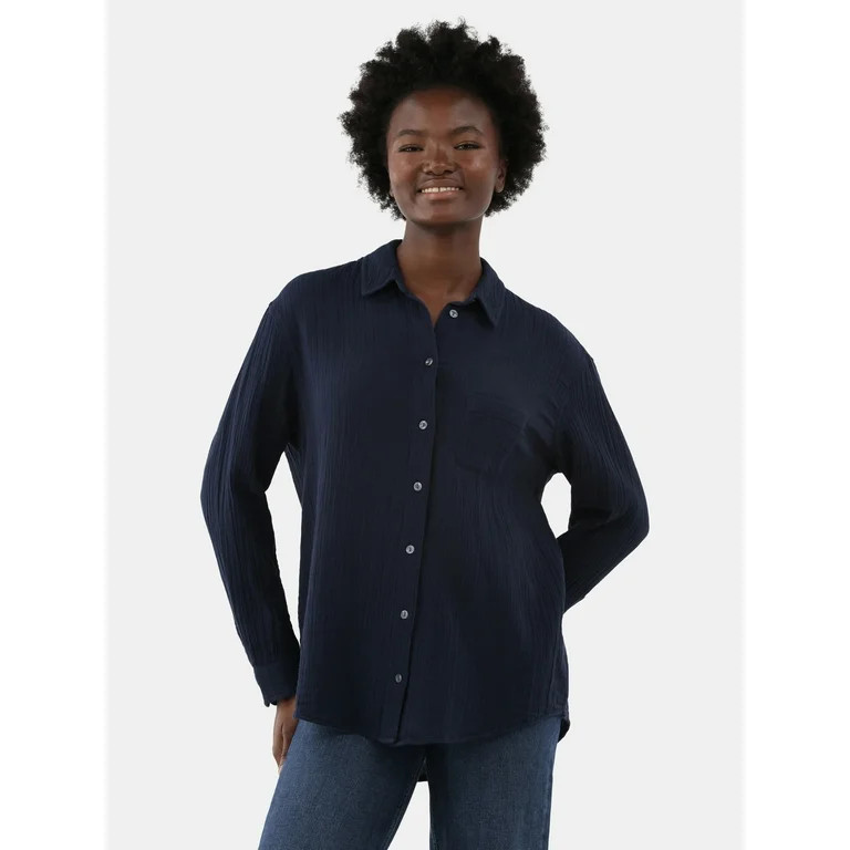 Time and Tru Women's and Women’s Plus Double Cloth Shirt, Sizes S-4X | Walmart (US)