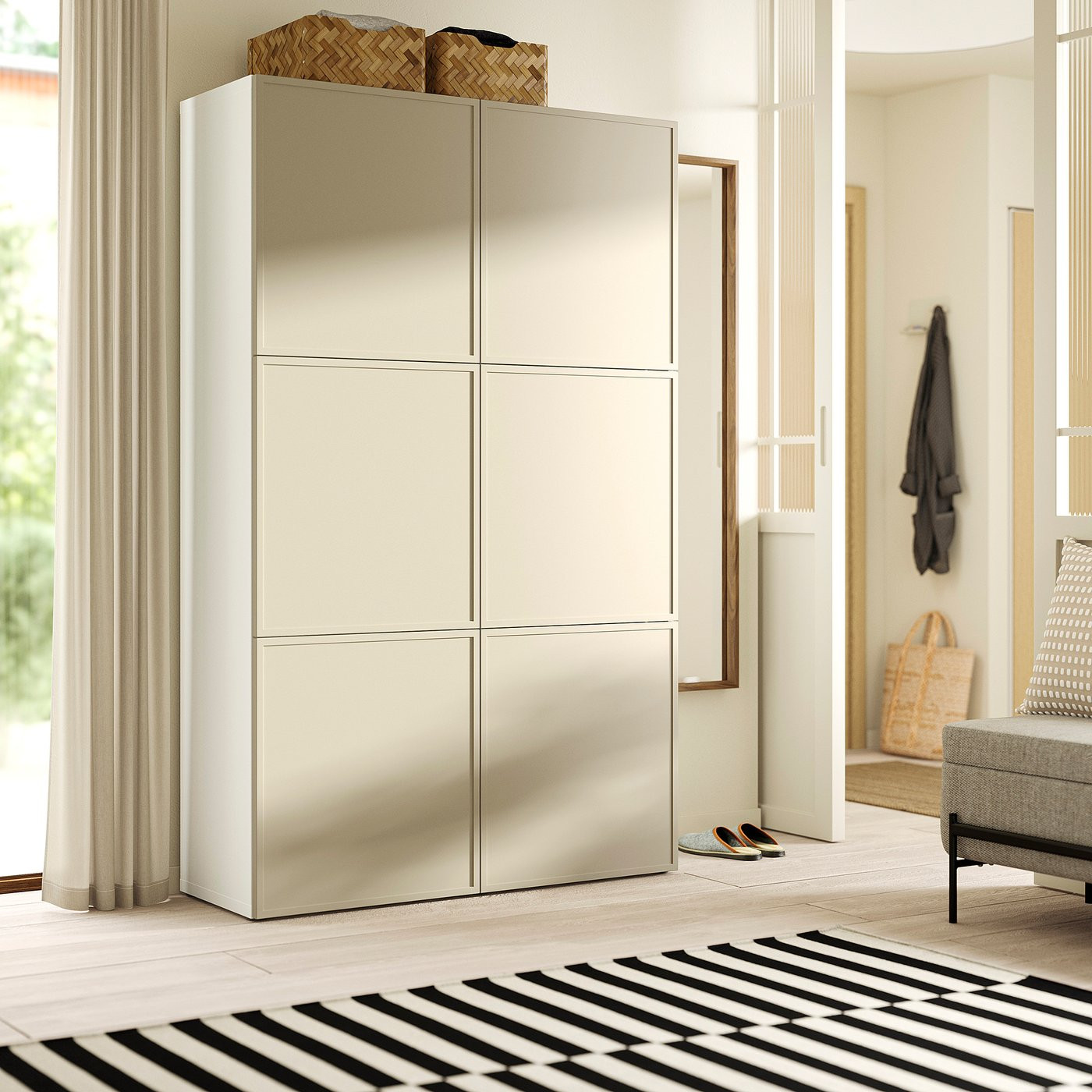 IKEA BESTÅ storage combination with doors, white/Krukmakare beige, 47 1/4x16 1/2x76 | IKEA US