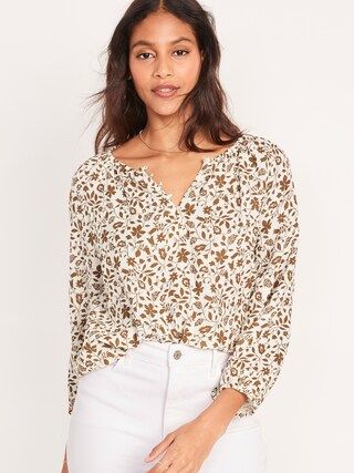 Shirred Double-Weave Long-Sleeve Blouse for Women | Old Navy (US)