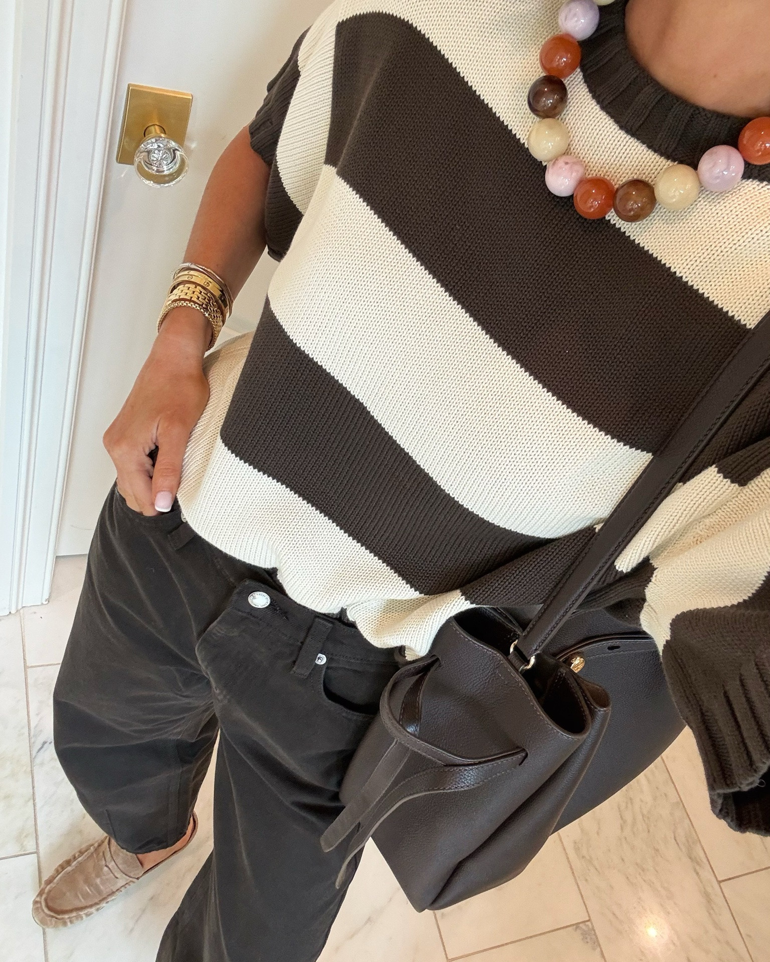 Target pre fall outfit. Love these dark brown barrel jeans