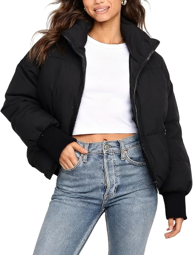 UANEO Puffer Jacket Womens Oversized Cropped Puffy Quilted Winter Jackets Coat | Amazon (US)