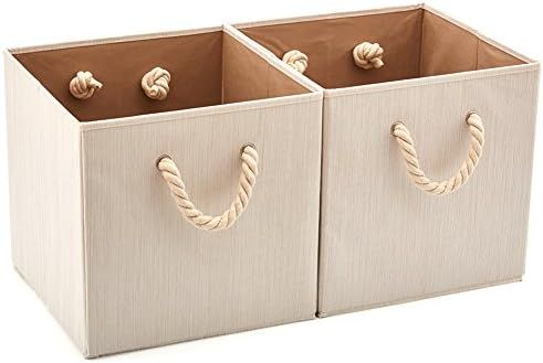 EZOWare Foldable Bamboo Fabric Storage Bin with Cotton Rope Handle, Collapsible Resistant Basket Box | Amazon (US)
