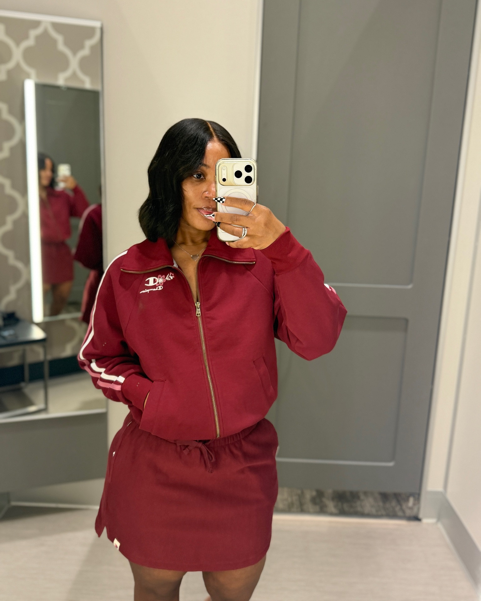 Absolutely LOVE!!! 

I am wearing a size Xs in the zip up and a small in the skirt. Skirt has slits on the side, but still classy and not showing too much. This color is gorgeous and if the skirt is not your preference, you can get the matching track pants for fall!

#LTKPetite #LTKSeasonal #LTKU