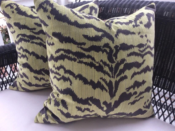 Scalamandre Pillow Cover in "Le Tigre" Green and Black Velvet, 21 x 21-! | Etsy (US)