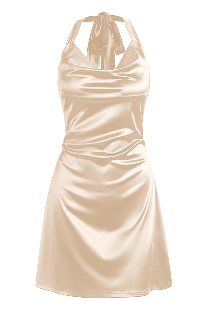 ZAFUL Women Halterneck Satin Mini Dress Sexy Cowl Neck Silky Party Cocktail Club Dress | Amazon (US)