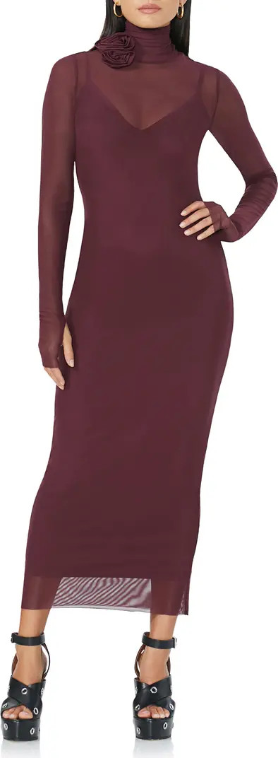 Shailene Rosette Long Sleeve Sheer Dress | Nordstrom