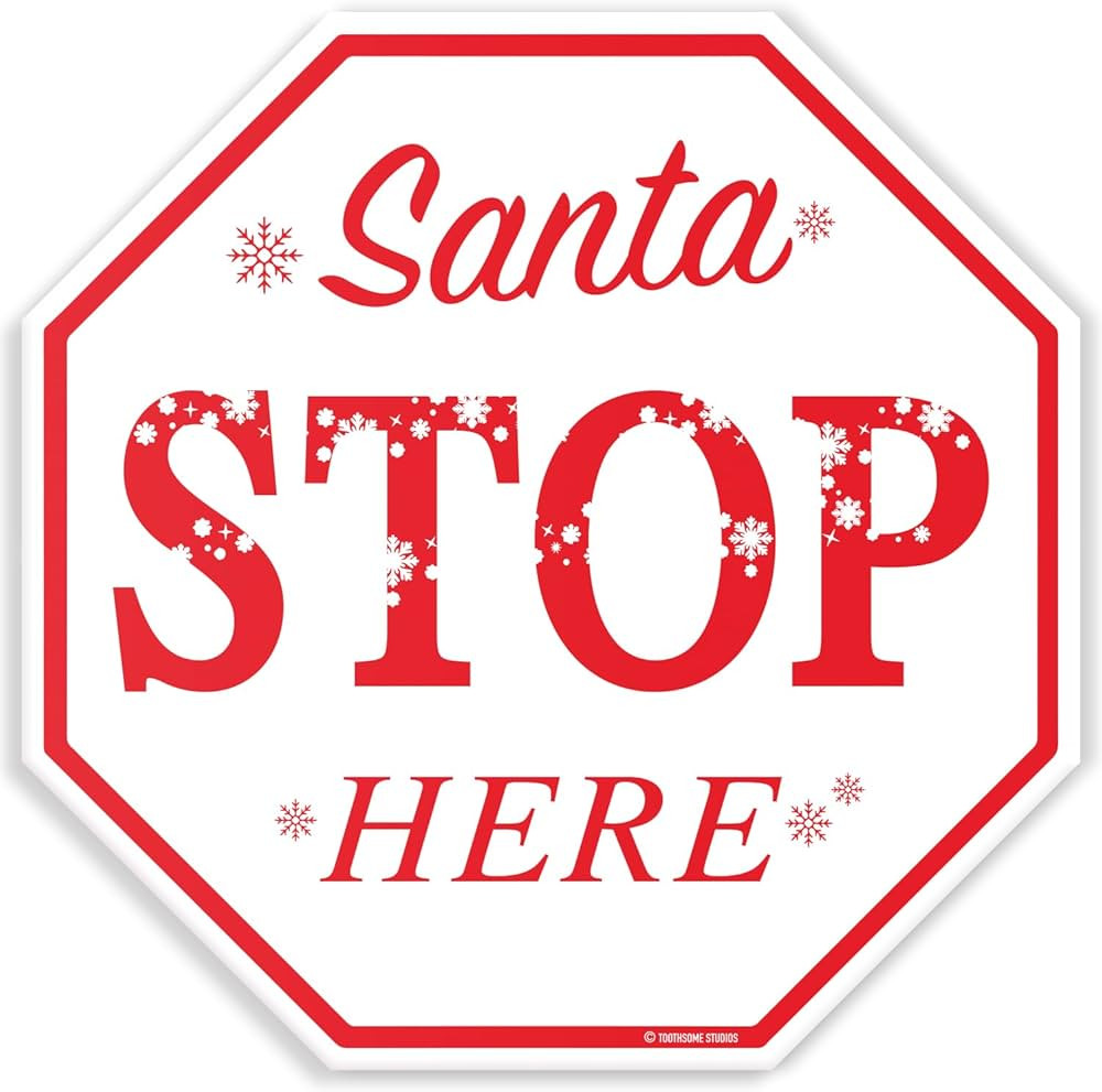 Santa Stop Here Christmas Theme Metal Stop Sign 12" x 12" Holiday Humor Ornament Novelty Home Dec... | Amazon (US)