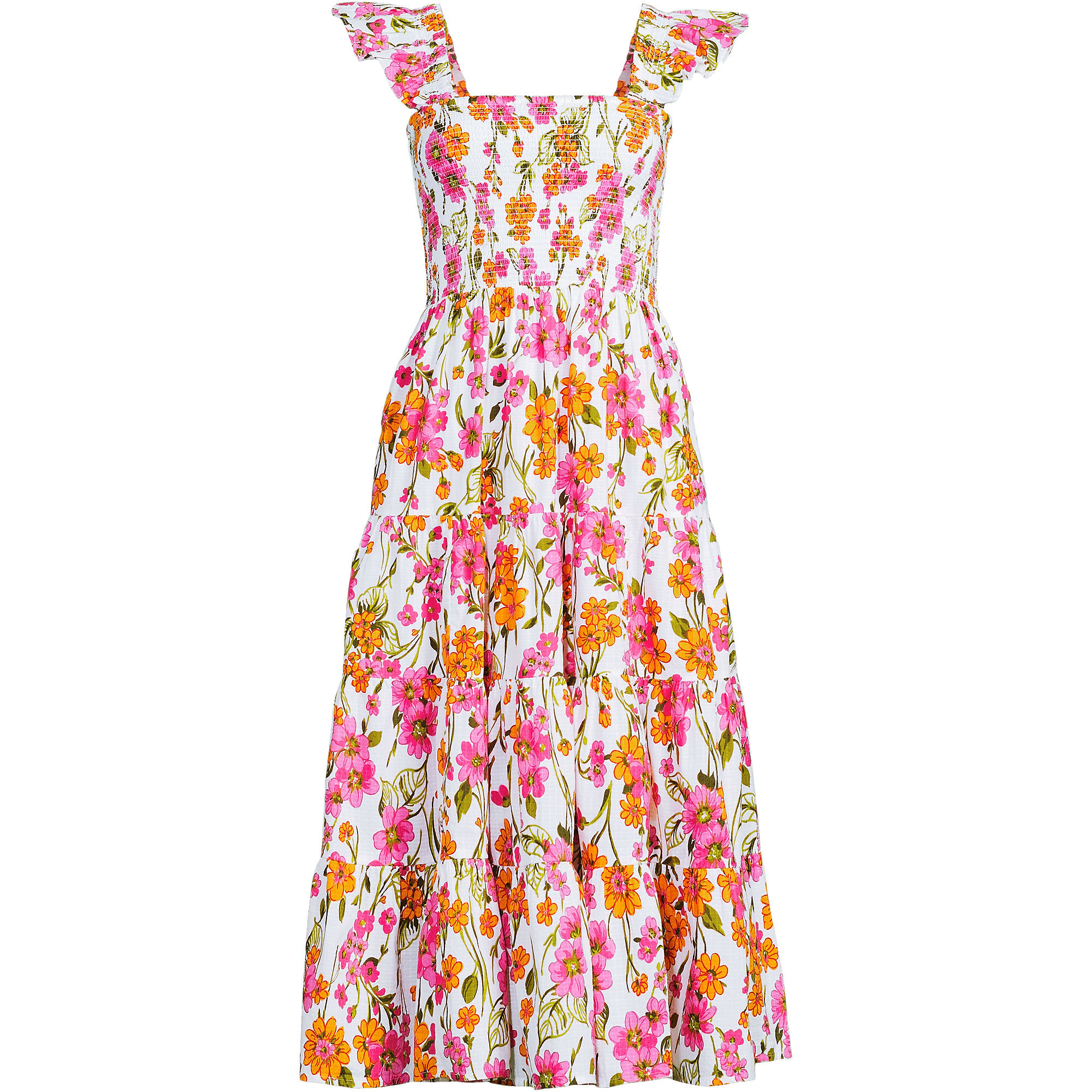 Women's Cotton Dobby Smocked Dress with Ruffle Straps | Lands' End (US)