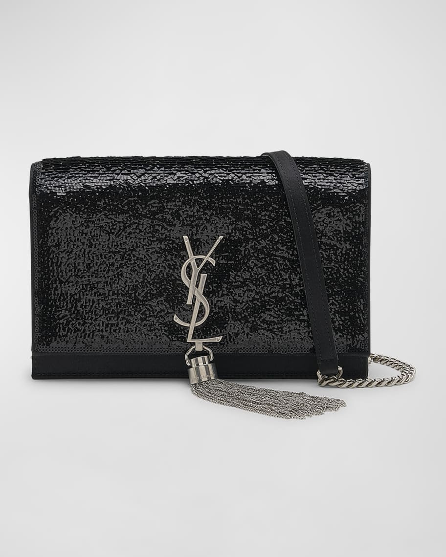 Saint Laurent Kate Mini Tassel YSL Wallet on Chain in Sequins | Neiman Marcus