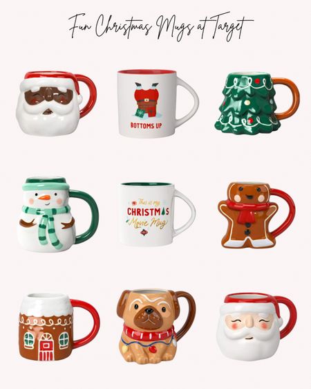 Fun Christmas Mugs at Target. Holidays, Santa, snowman, gingerbread man, pug mug, Christmas tree mug, Christmas movie mug, gingerbread house mug, coffee cups

#LTKHoliday #LTKSeasonal #LTKhome