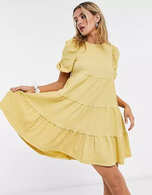 Monki mini tiered smock dress in yellow | ASOS (Global)