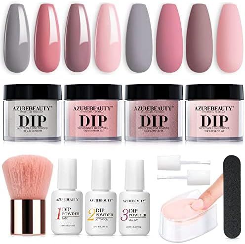 AZUREBEAUTY Dip Powder Nail Kit, 4 Colors Gentle Pink Dipping Powder System Liquid Set Recycling ... | Amazon (US)