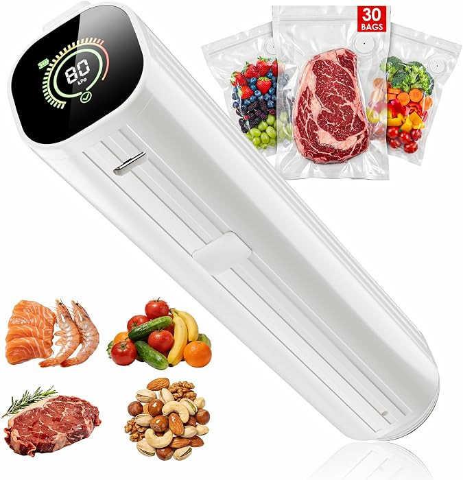 Compact Vacuum Sealer for Food (Contains 30 Reusable Seal Bags) Featuring LED Pressure Display, U... | Amazon (US)