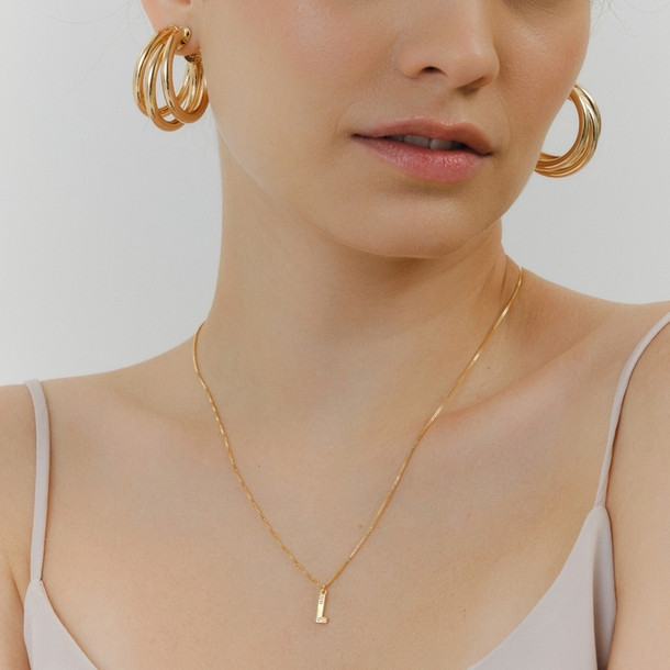 Colar Longo Zircônias Cravejadas Letra L | Misha (BR)