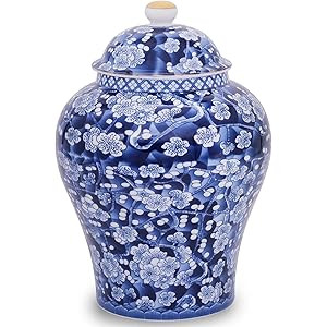 BALIOS Mandarin Blue and White Porcelain Plum Blossom Ginger Jar with Lid, Decorative Ceramic Bud Va | Amazon (US)