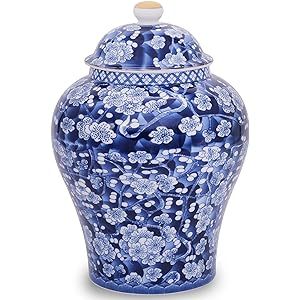BALIOS Mandarin Blue and White Porcelain Plum Blossom Ginger Jar with Lid, Decorative Ceramic Bud Va | Amazon (US)