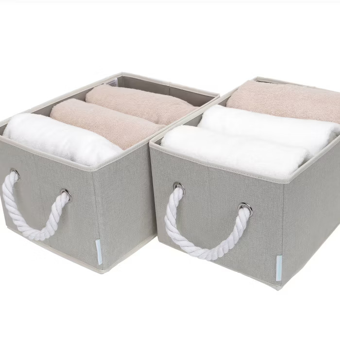 StorageWorks Set of 2 Fabric Storage Bins with Cotton Rope Handles Greenish Gray | Target