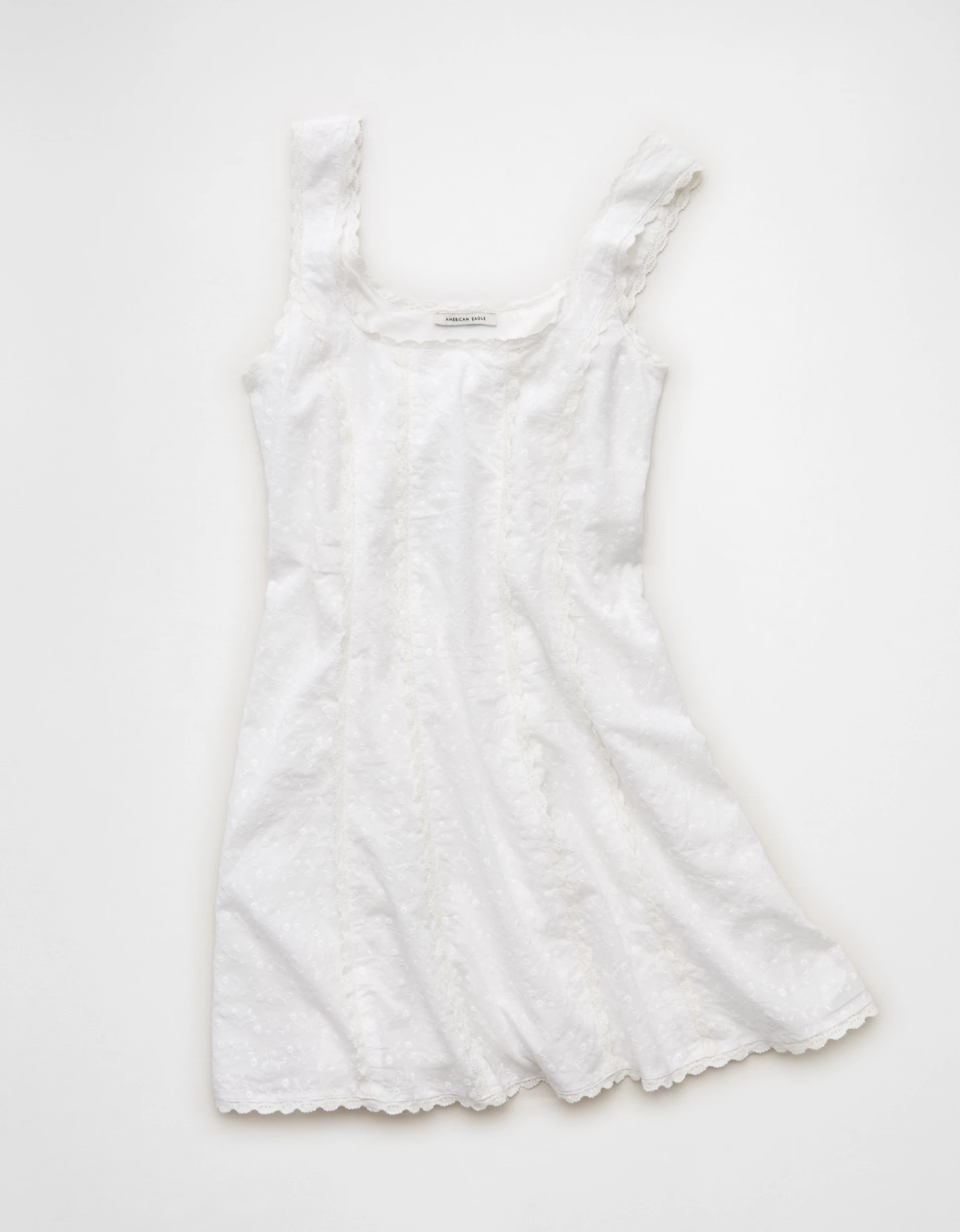 AE Embroidered Lace-Up Back Mini Dress | American Eagle Outfitters (US & CA)