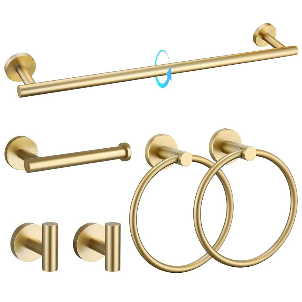 TQKAG Brushed Gold Bathroom Hardware Set 6-Piece Bathroom Accessory Set 23.6 Inch Round Stainless... | Amazon (US)