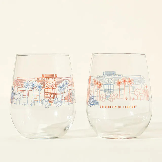 College Cityscape Wine Glasses - Set of 2, University of Florida | UncommonGoods