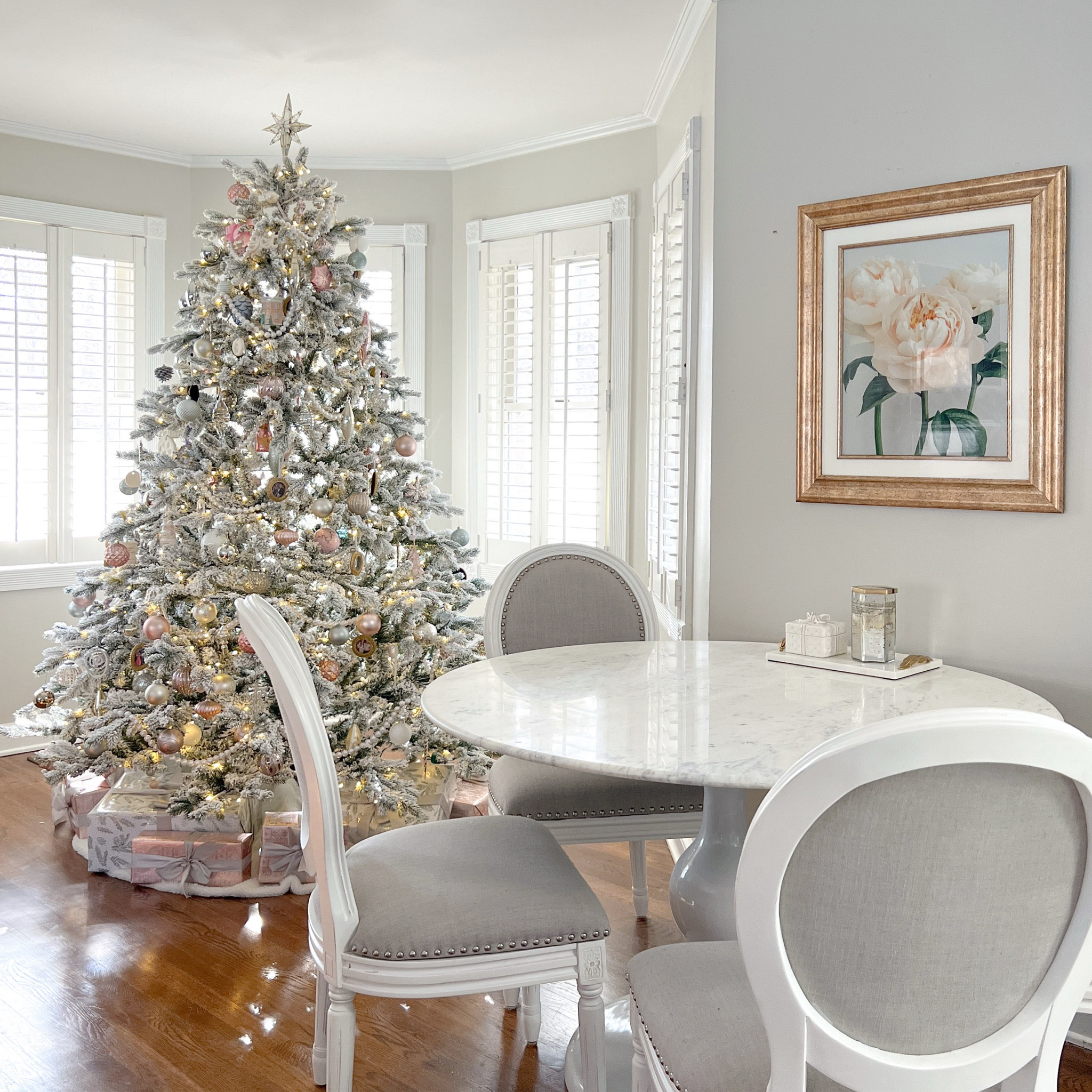 Flocked 7.5” Christmas tree with 8’ ceilings, pink holiday decorations, neutral Christmas, grandmillennial, traditional, Winter wonderland

#LTKHome #LTKHoliday #LTKSeasonal