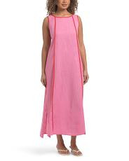 Linen Blend Sleeveless Maxi Dress With Contrast Trim | TJ Maxx