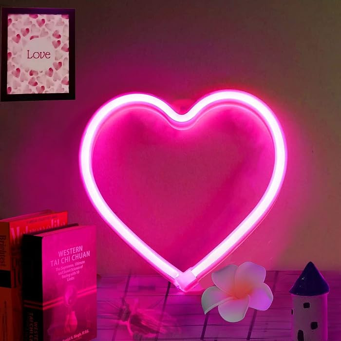 Heart Neon Sign, Neon lights for bedroom Wall Decor, pink neon sign, USB/Battery Operated Heart L... | Amazon (US)
