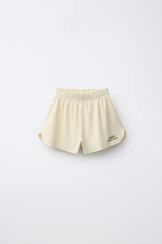 WAFFLE-KNIT BERMUDA SHORTS WITH SLOGAN | Zara UK