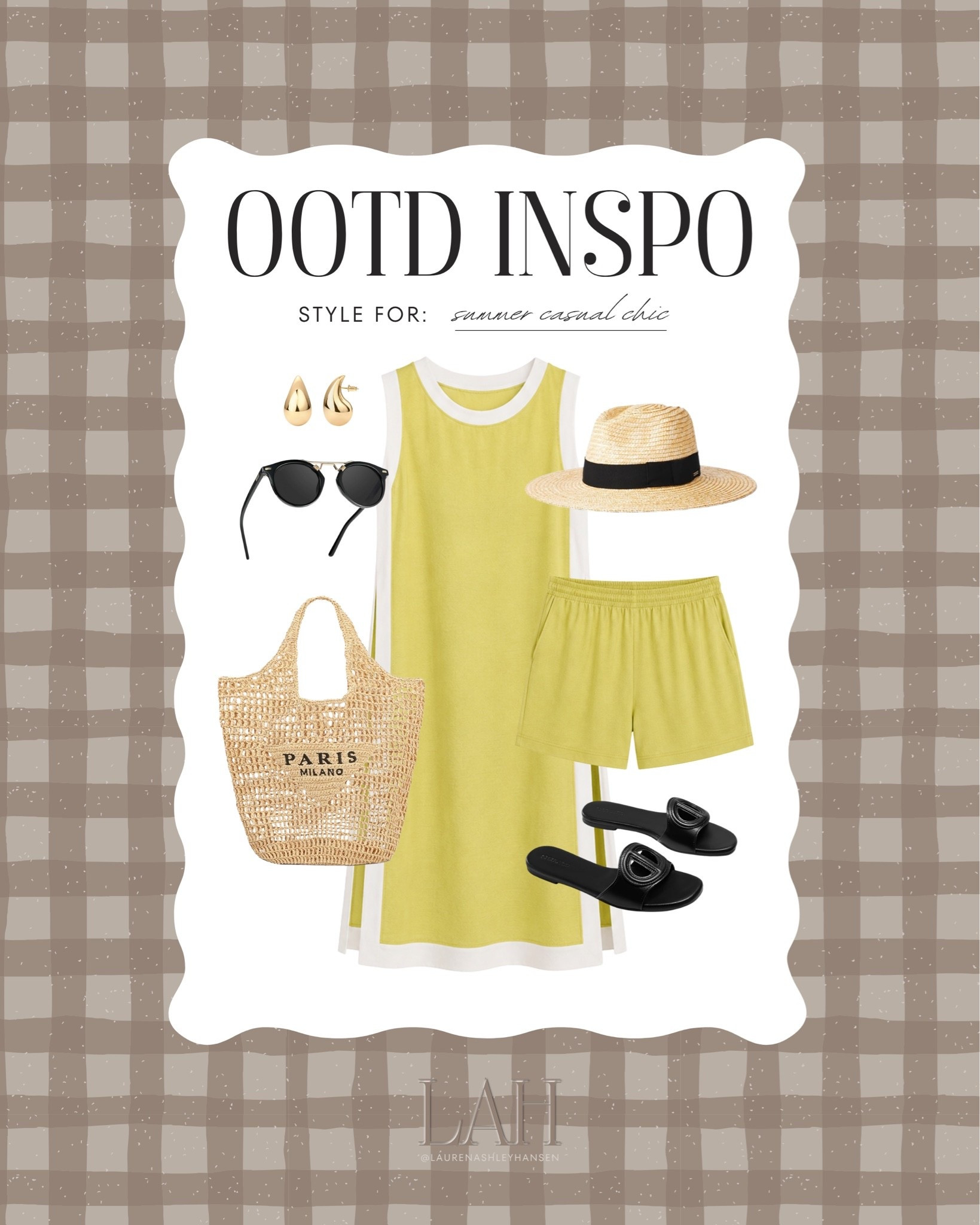 I'm loving this casual yet chic matching set for the summer! It comes with a long dress and shorts, or you can go with the tunic and shorts option! I love the pop of yellow, and these accessories are timeless for all summer!

#LTKgrwm #LTKootd