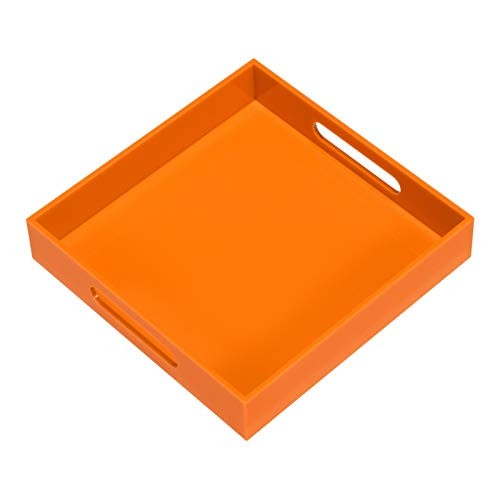 Orange Sturdy Acrylic Serving Tray with Handles-10x10Inch-Serving Coffee,Food,Breakfast,Butler-Ki... | Amazon (US)