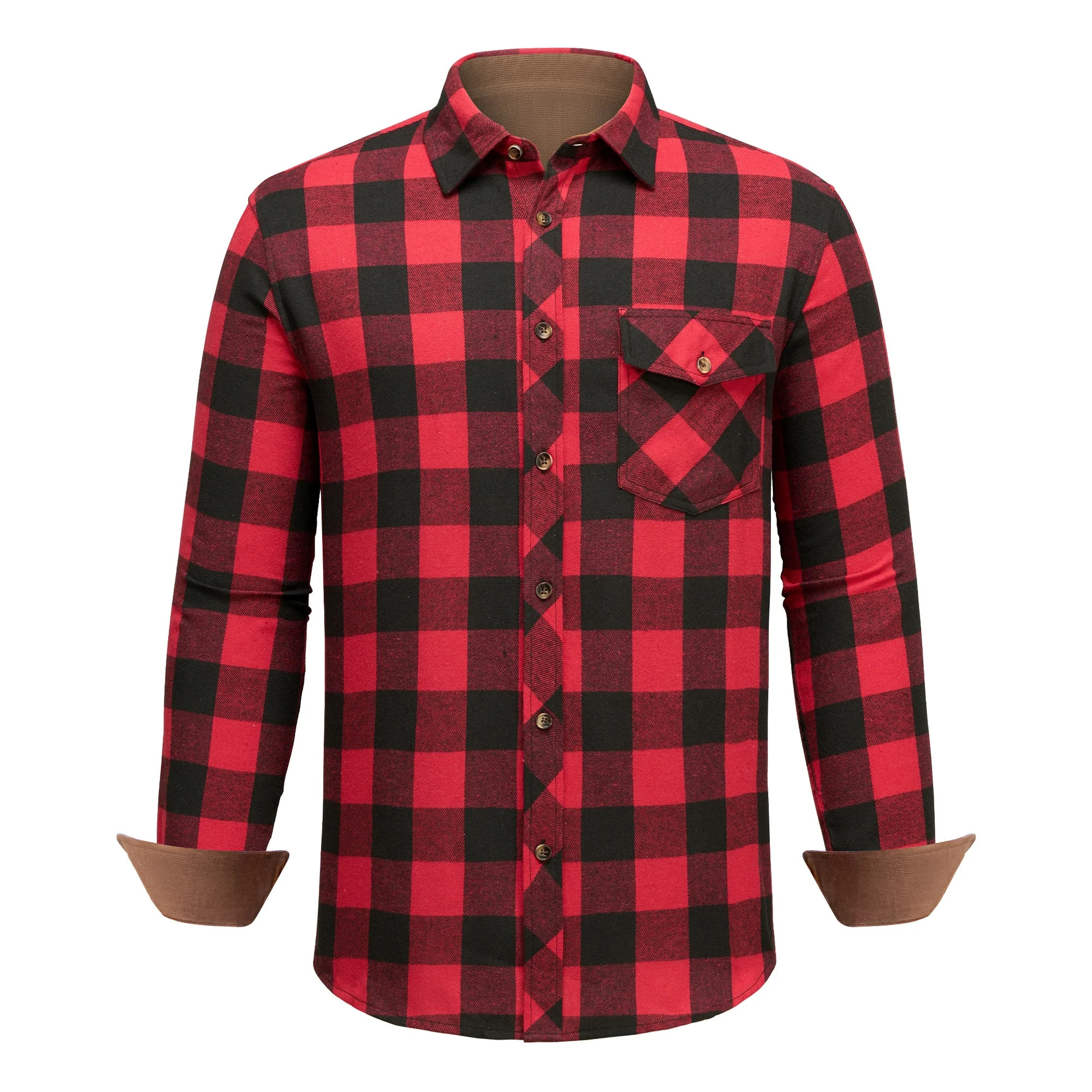 DEMEANOR Mens Flannel Plaid Shirts Corduroy Collar Long Sleeve Button Down Shirt with Pocket | Walmart (US)