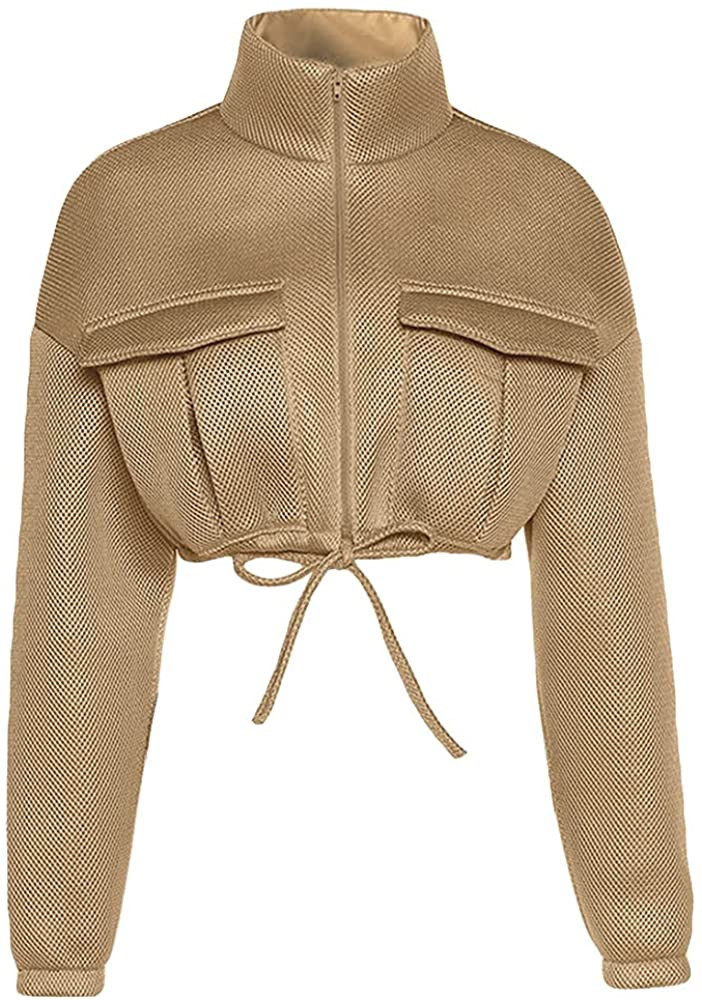 KEOMUD Women's Stand Collar Full Zip Crop Jacket Coat Long Sleeve Sexy Top Lightweight Short Casu... | Amazon (US)