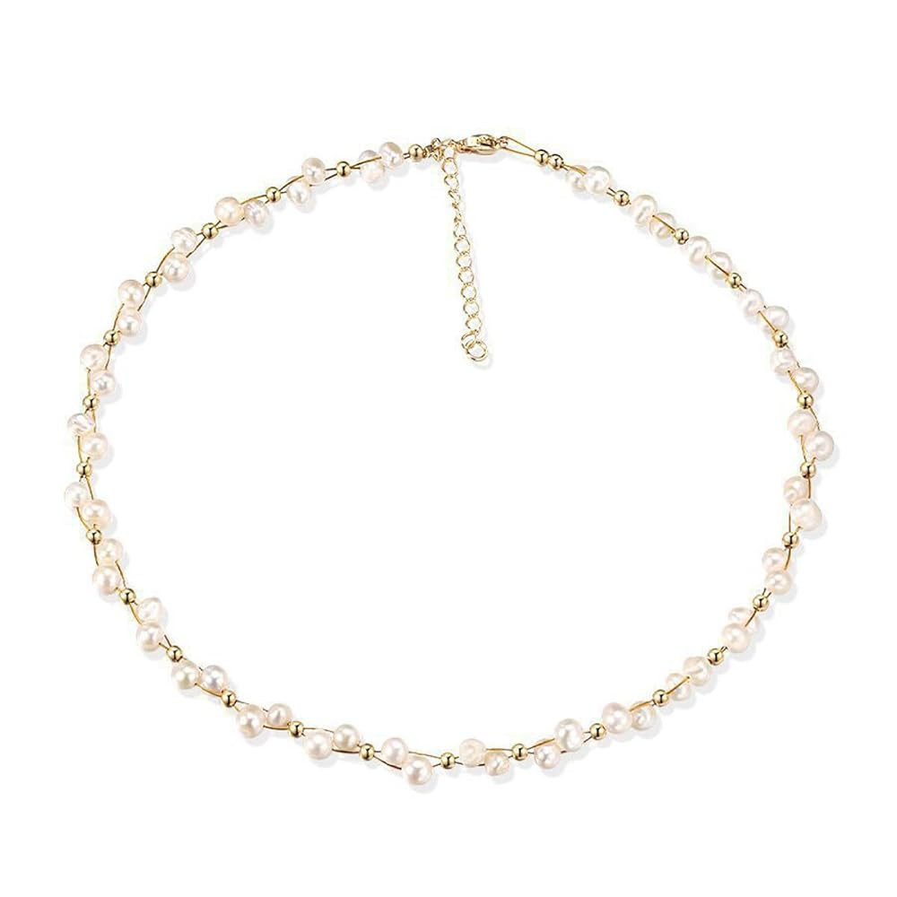K-Elewon Natural Freshwater Pearl Choker Necklace for Women Dainty 18K Gold Plated Baroque Pearl ... | Amazon (US)