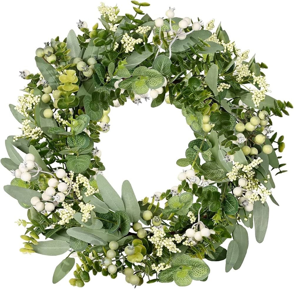 Vlorart Artificial Spring Summer Greenery Wreaths for Front Door Green Eucalyptus Leaf Wreath Dec... | Amazon (US)