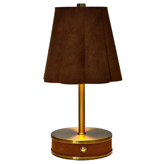Home Decor Collection Sterling & Noble Home Brown Rounded Pleated Rechargeable Table Lamp | Walmart (US)