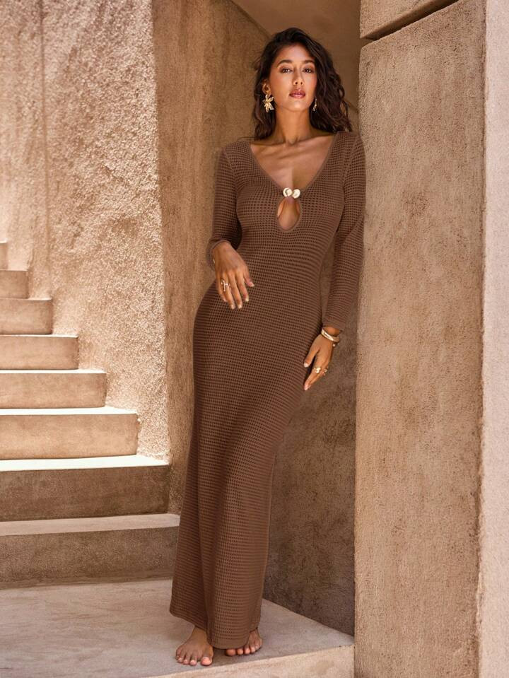 Opulessa Fall And Winter Christmas Wedding Cocktail Party Formal Gown 1pc Women's Solid Color Kni... | SHEIN