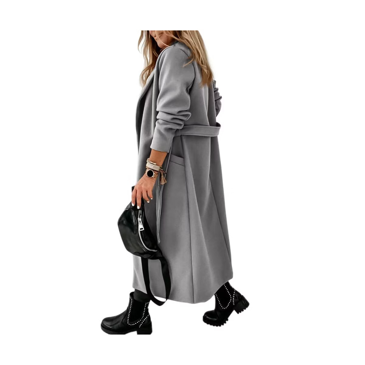 Imily Bela Womens Belted Classic Lapel Collar Open Front Long Coat Jacket | Target
