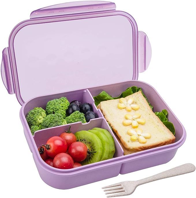 Bento Box,Bento lunch Box for Kids and Adults, Leakproof Lunch Containers with 3 Compartments, Lu... | Amazon (US)