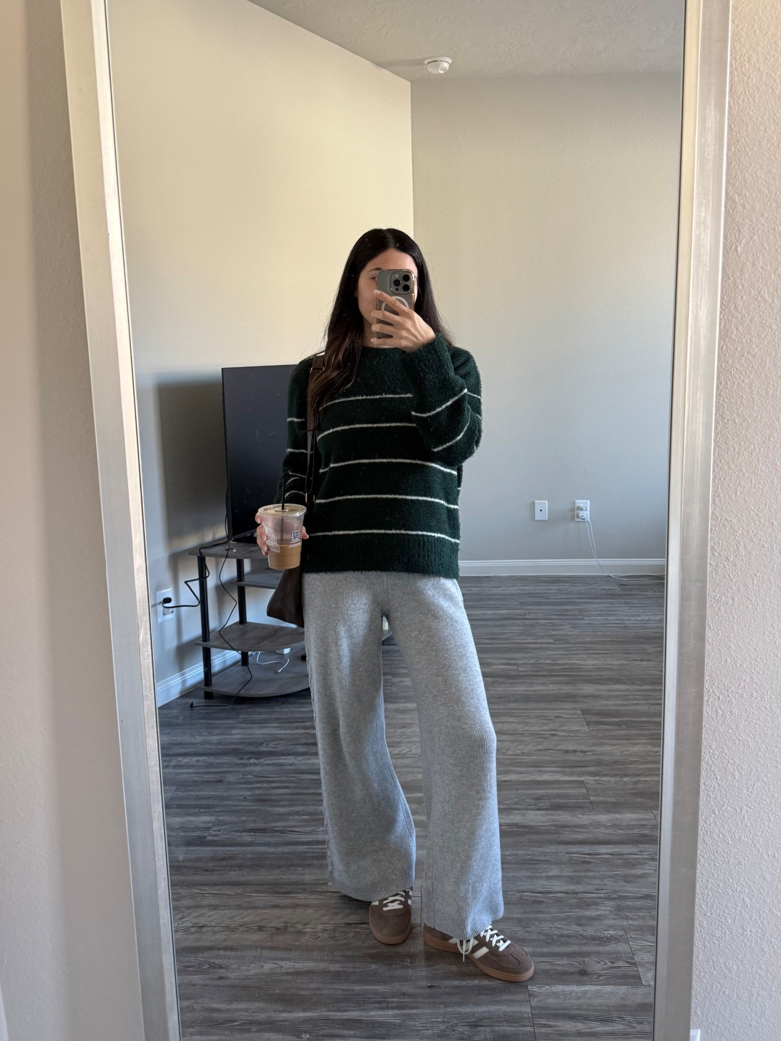 Super comfy ootd. Sweater is so soft, and pants are so comfy I can’t stop wearing them! Size S for both top & pants 


Casual winter outfit, striped sweater, fuzzy sweater, knit wide leg pants, adidas spezial, brown suede adidas 

#LTKootd
