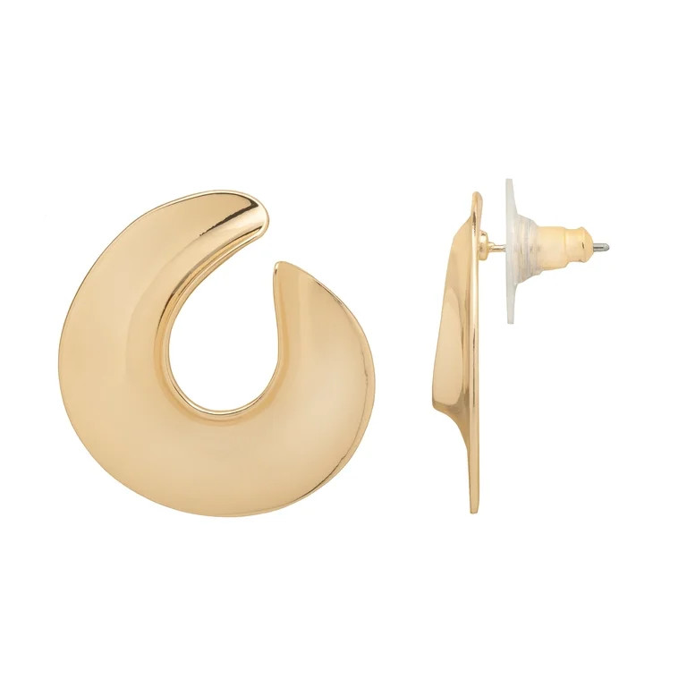 Time and Tru Women's Gold Tone Modern Open Hoop Earrings | Walmart (US)
