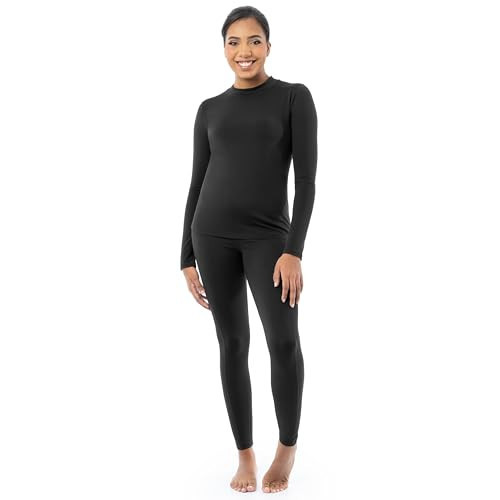 Fruit of the Loom Women's High Neck Top and Legging Thermal Set, Black, Large | Amazon (US)