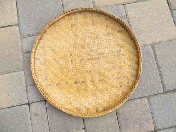 Vintage Flat Woven Basket Tray - Decorative Flat Woven Basket | Etsy (US)