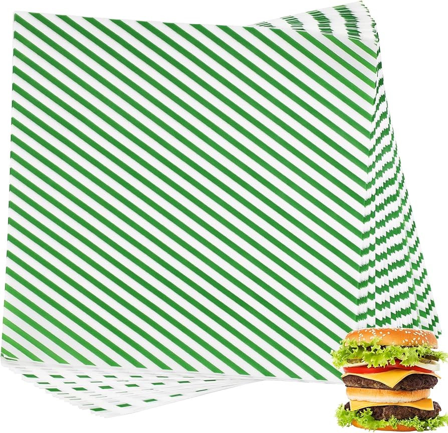 200 Sheets Green and White Striped Food Wrapping Paper, Dry Waxed Deli Paper, Paper Liners for Pl... | Amazon (US)