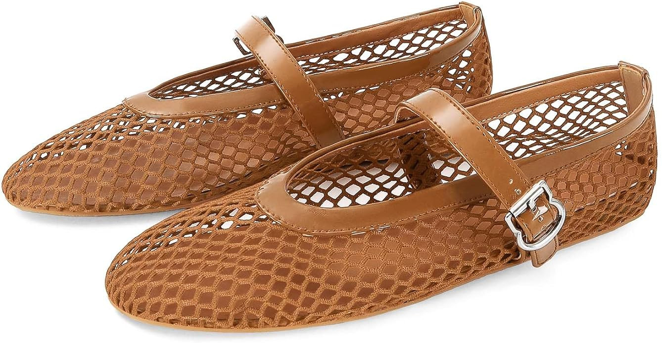 MICIFA Women's Mesh Ballet Flats Fishnet Ballerina Flats Buckle Strap Mary Jane Flats Causal Dail... | Amazon (US)